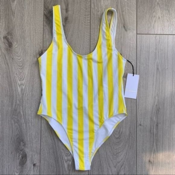 Yellow Striped Women's Swimsuit - Picture 8 of 11